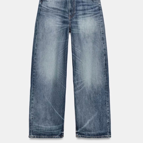 Zara Oversized Wide-Leg Washed Denim Jeans - Light Blue - Picture 7 of 10